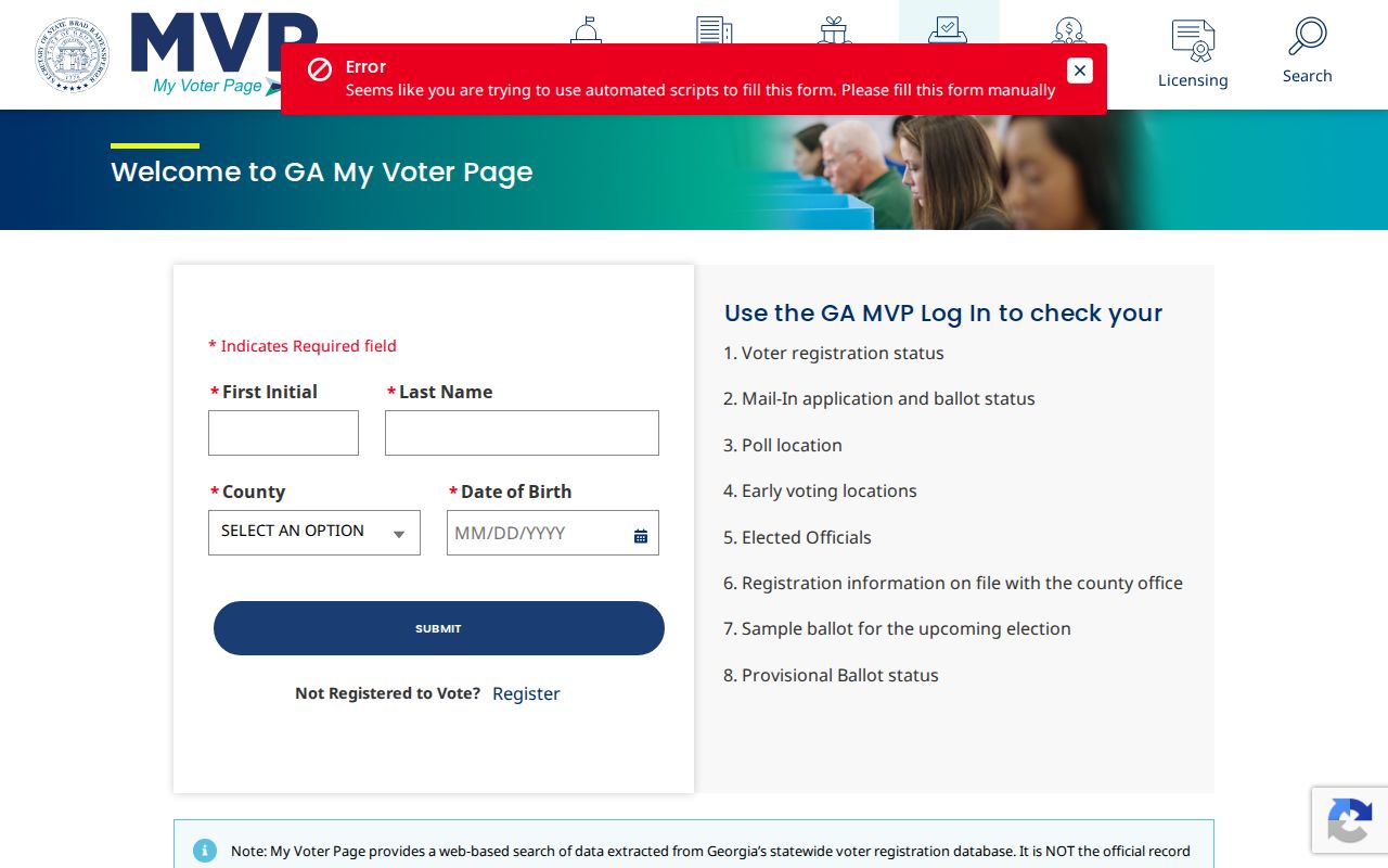 Georgia My Voter Page authenticated lookup
