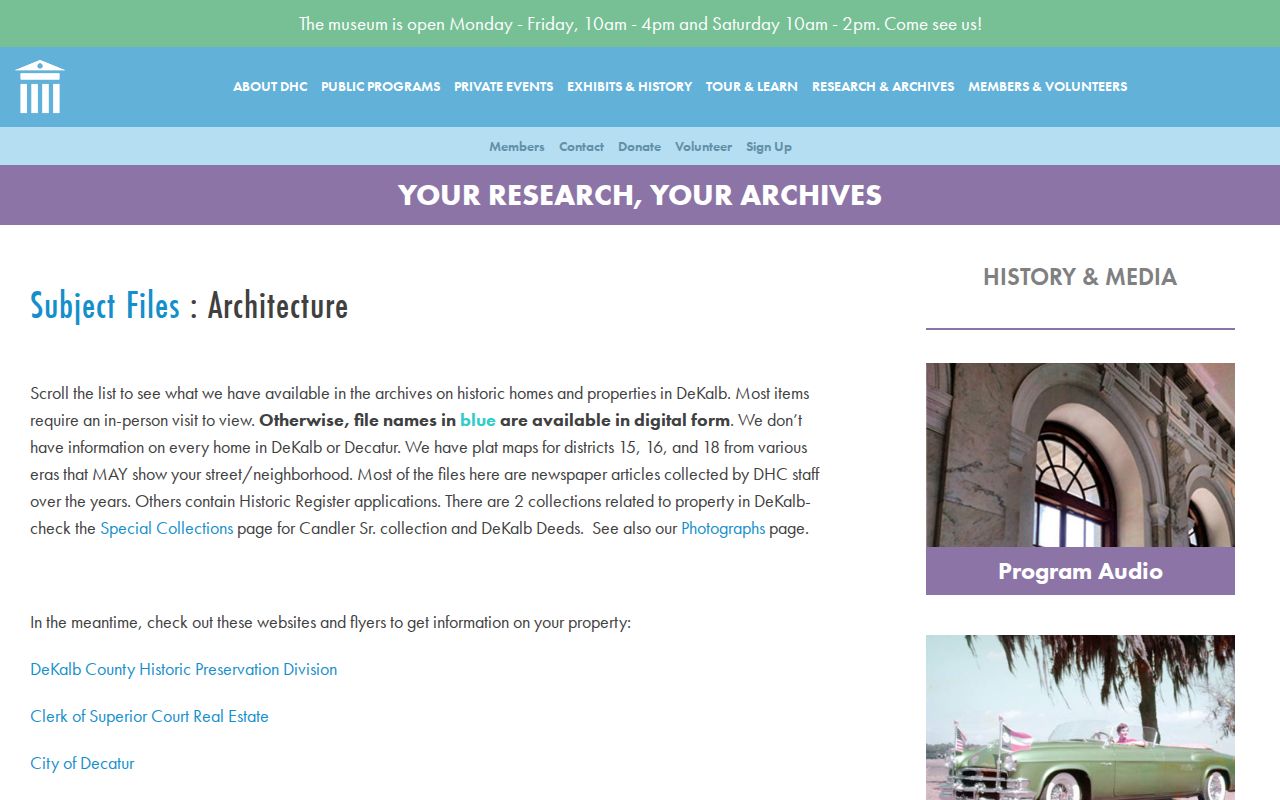 DeKalb History Center house history and architecture files